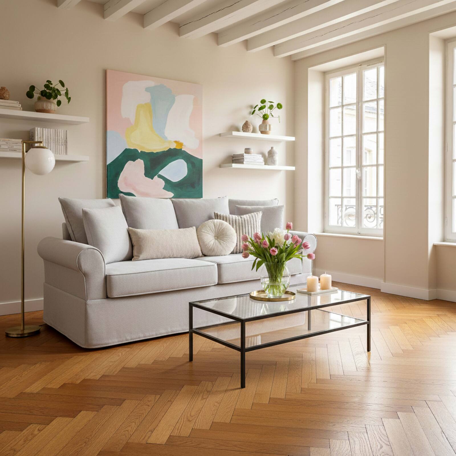 Sofa 3-Sitzer aus Stoff mit Kissen