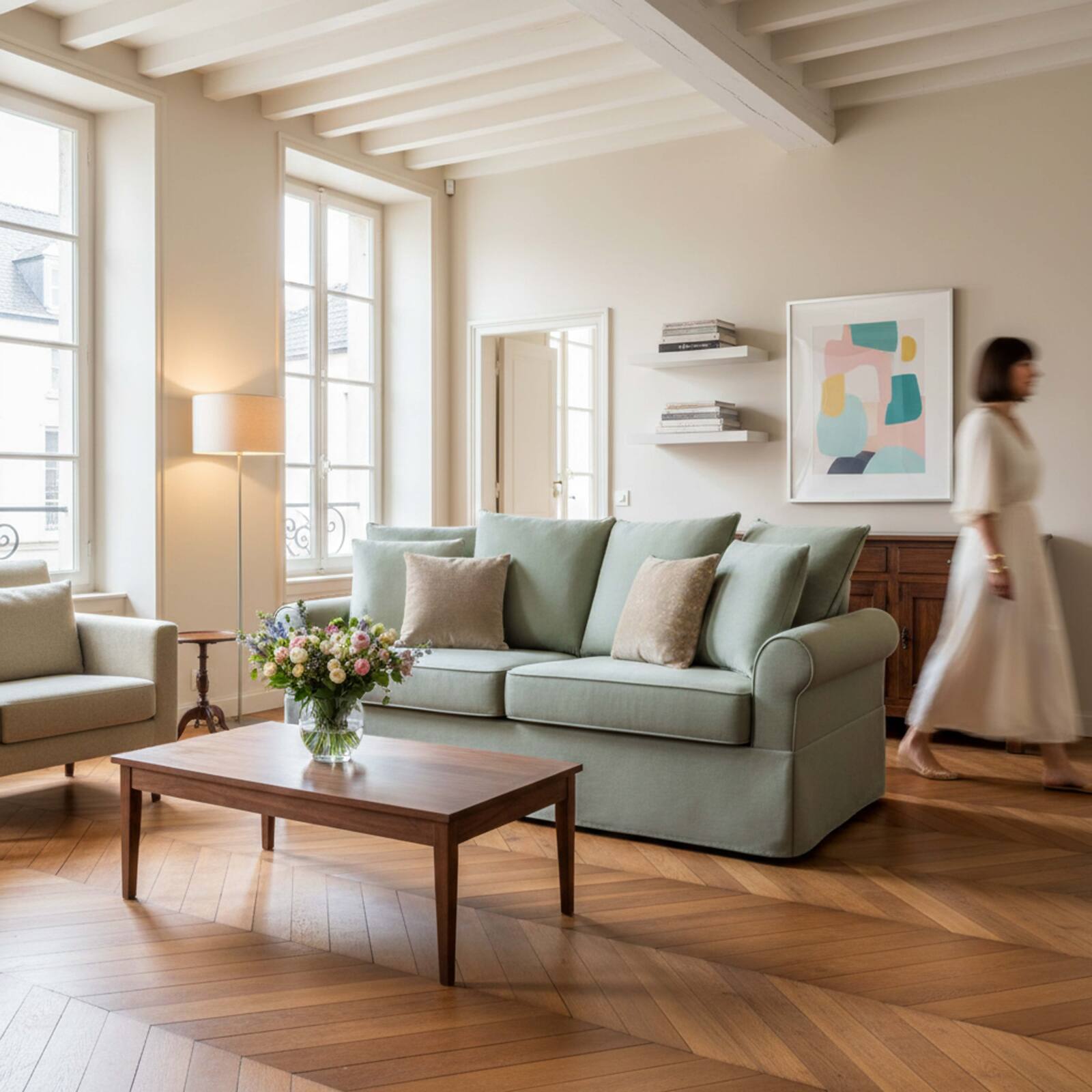 Sofa 3-Sitzer aus Stoff mit Kissen