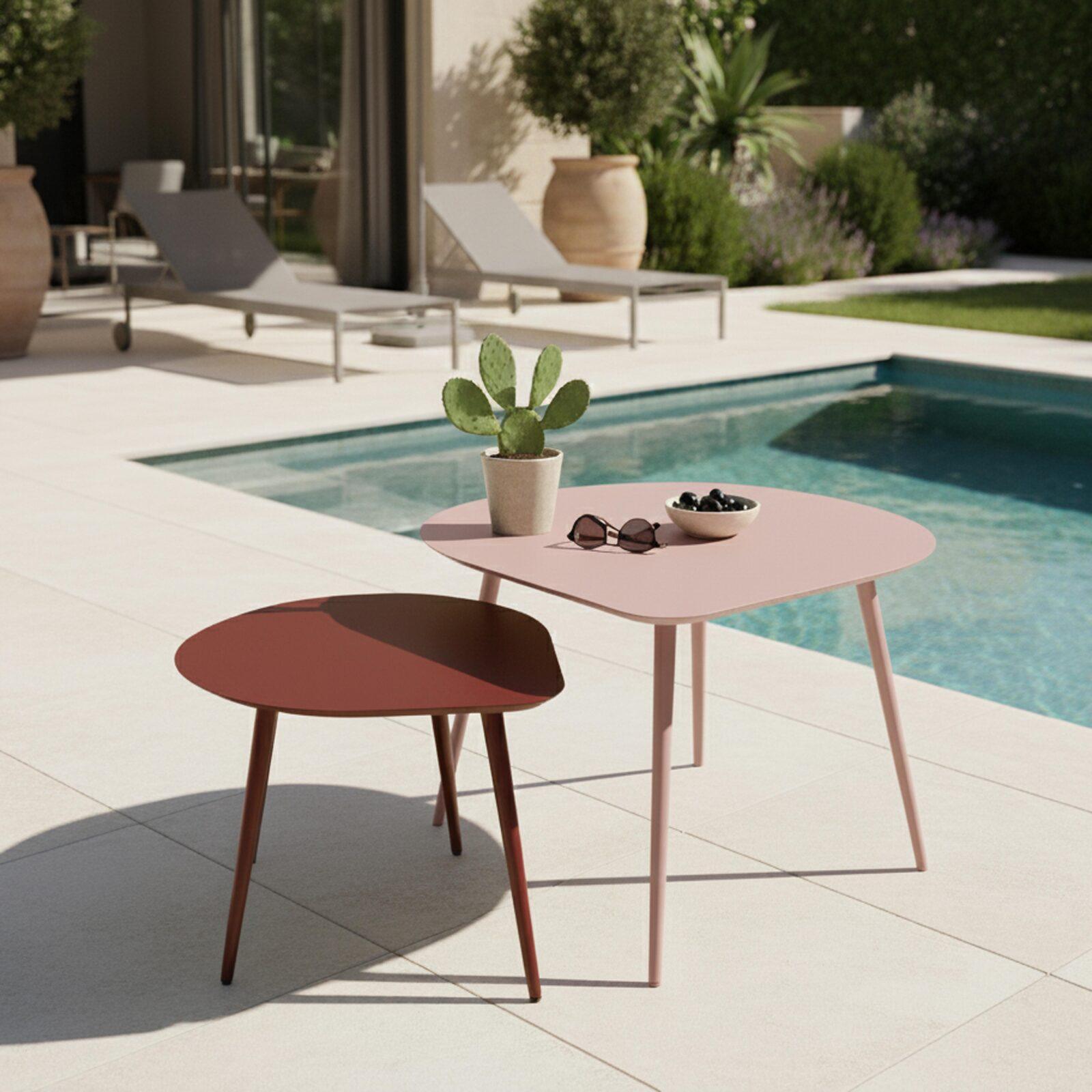 Nestbare Garten Couchtische runden aus Metall  58x50x34 cm und 40x35x28 cm 