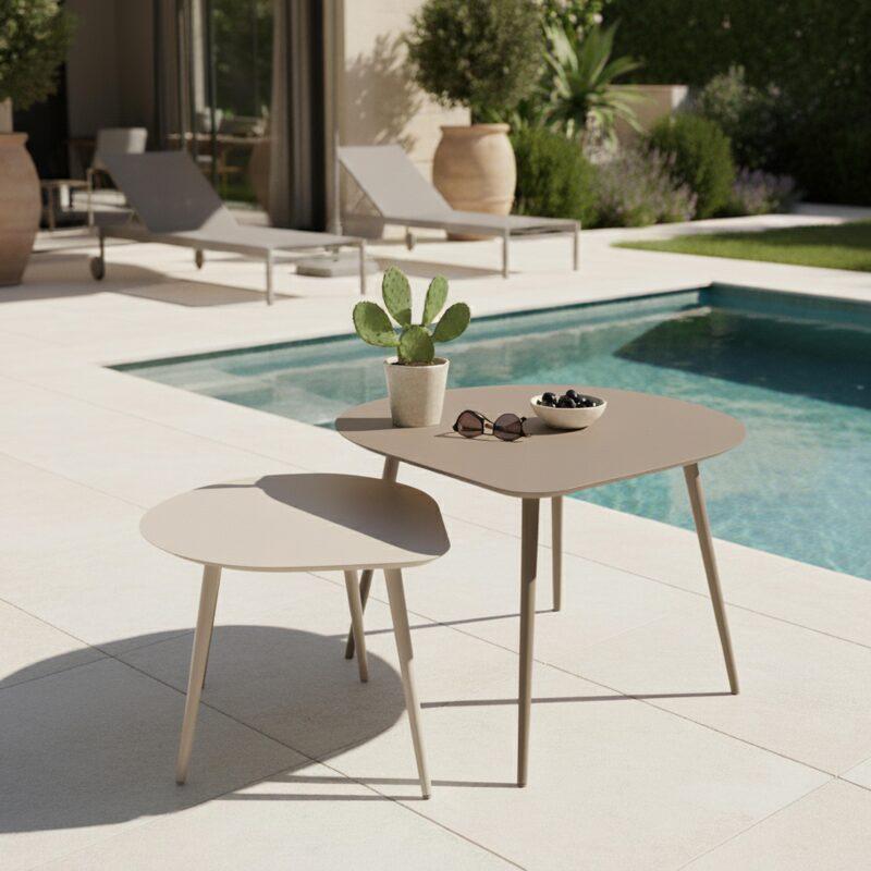 Nestbare Garten Couchtische runden aus Metall  58x50x34 cm und 40x35x28 cm 