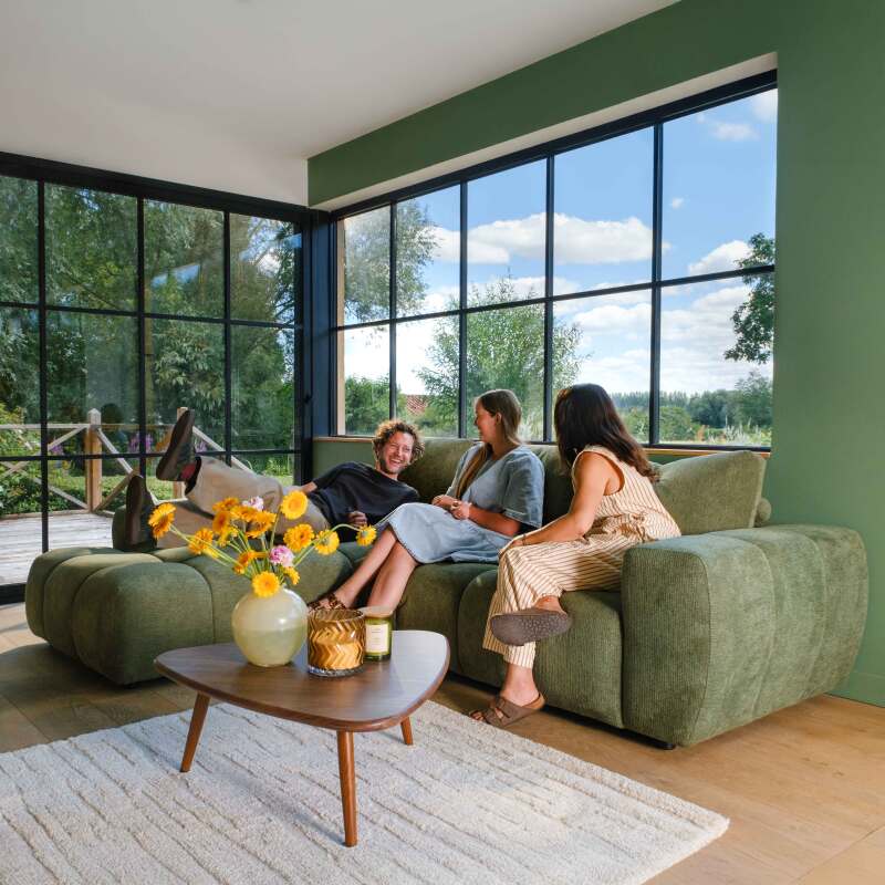 Ecksofa 3-Sitzer aus Stoff mit Chaiselongue links und Kissen (5/7)