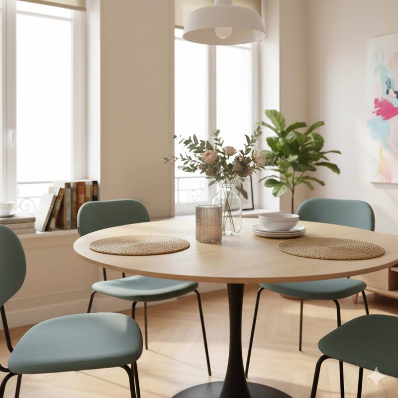 Esstisch rund, aus Metall und Holzfurnier, für 4 Personen (2/5)