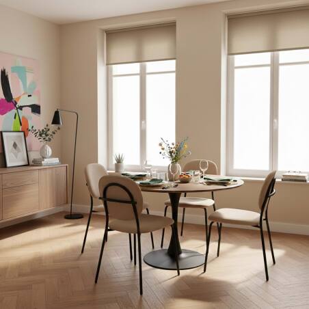 Esstisch rund, aus Metall und Holzfurnier, für 4 Personen