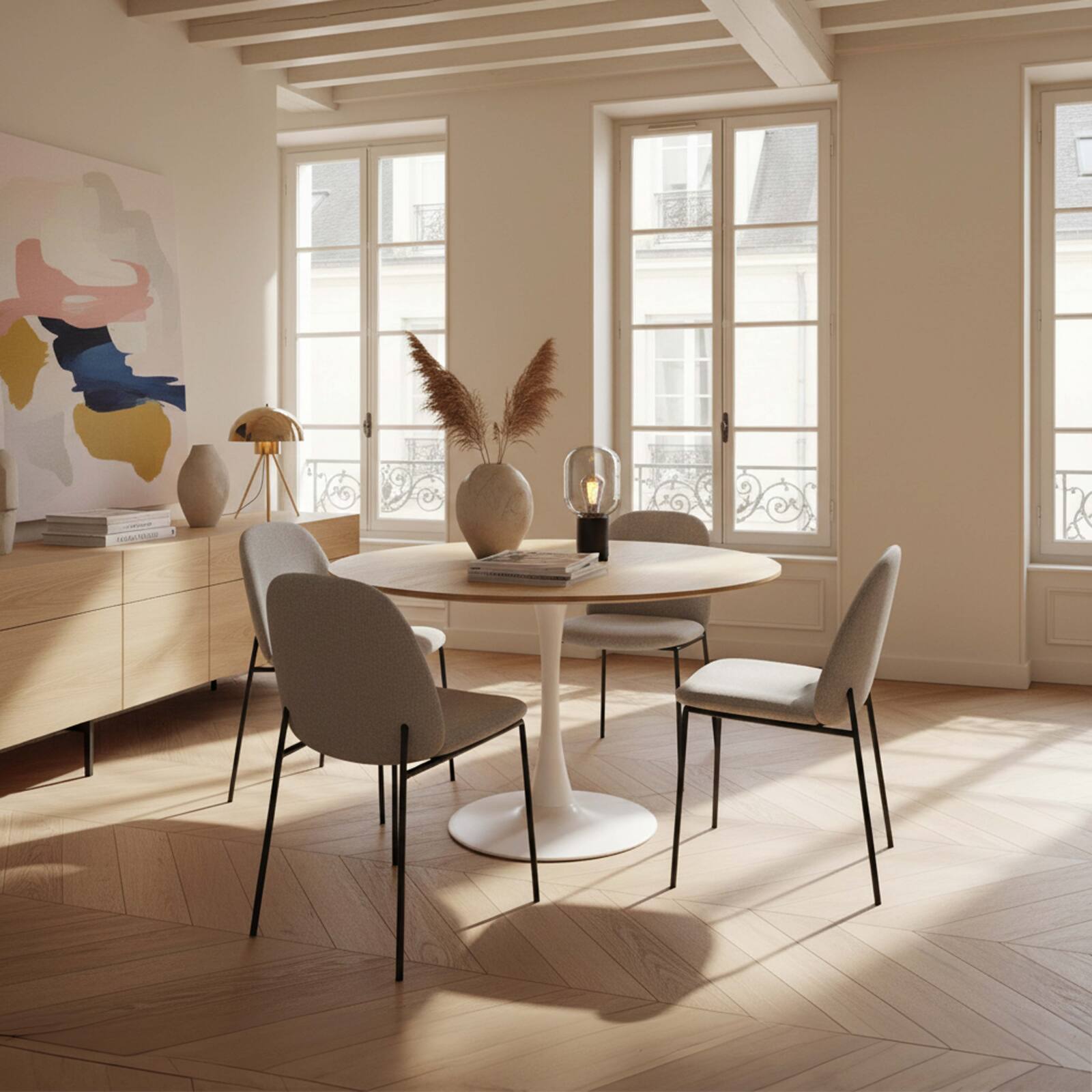 Runder Esstisch aus Melamin und Metall für 4 Personen