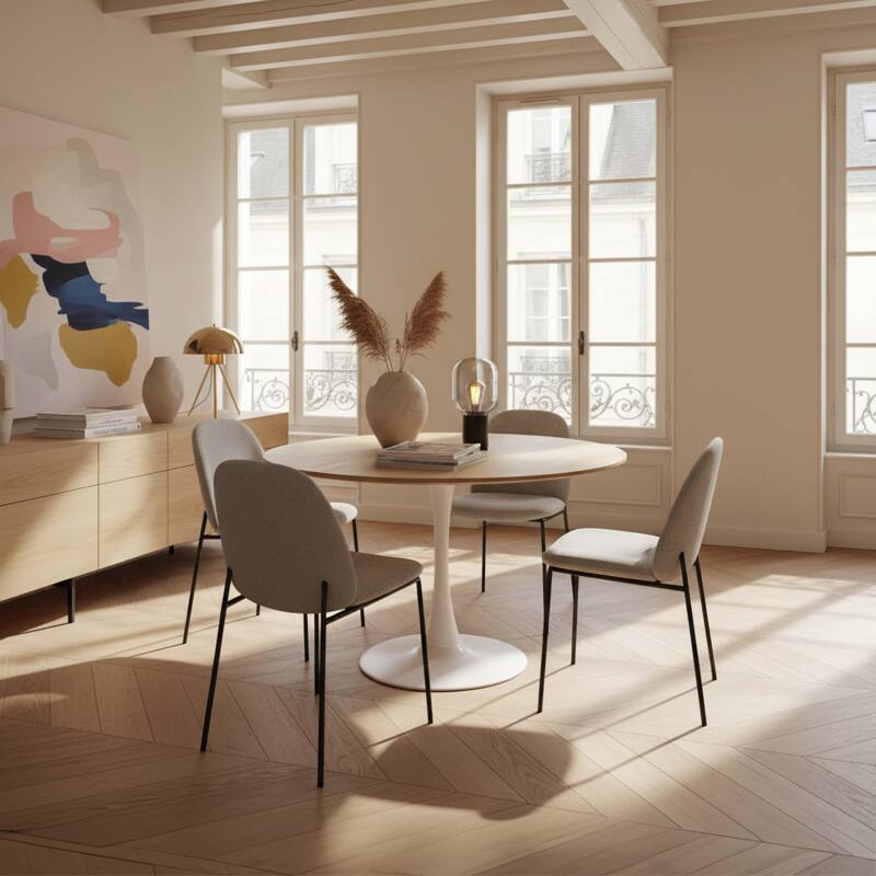 Runder Esstisch aus Melamin und Metall für 4 Personen