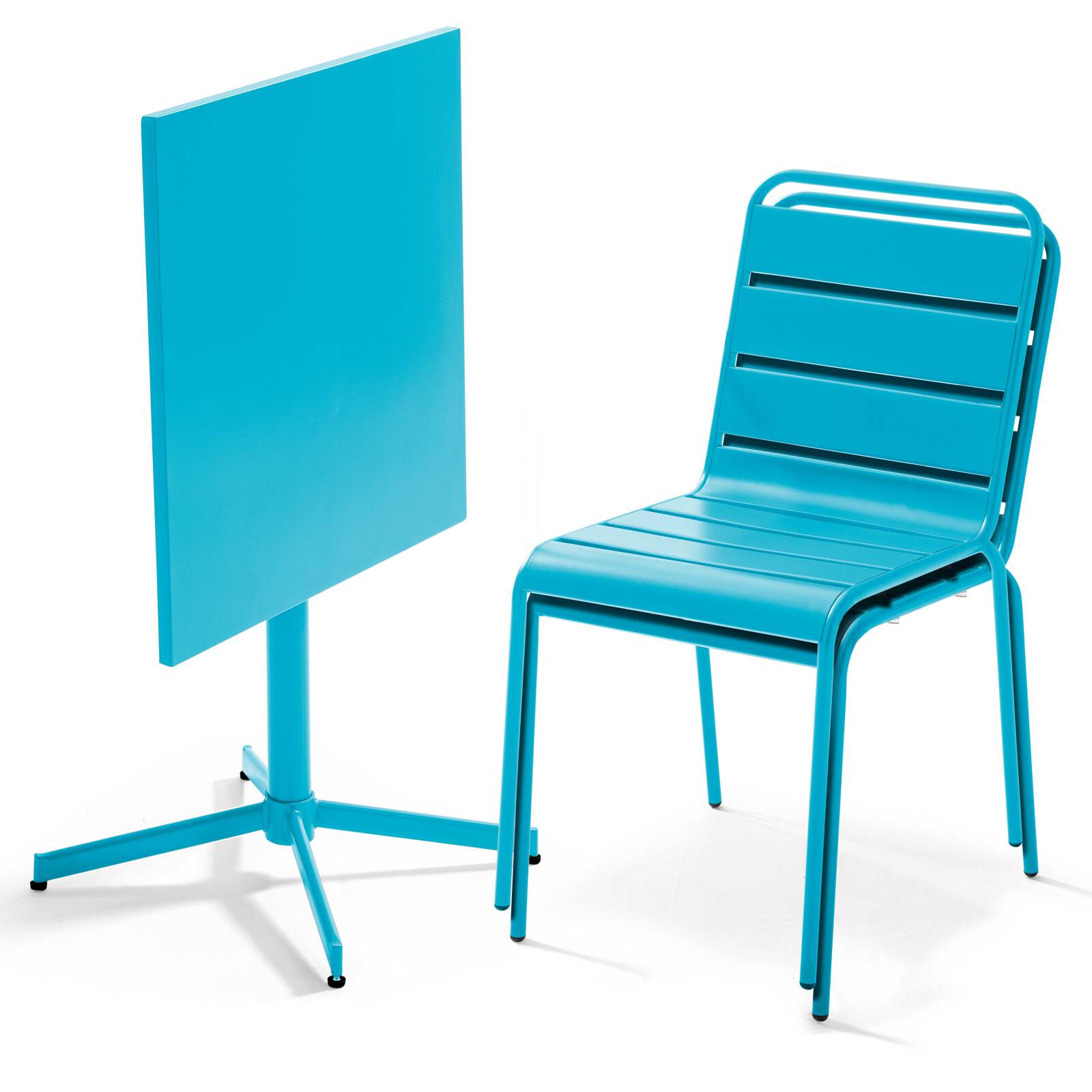 Gartentisch im Bistro-Stil, quadratisch, neigbar, aus Metall, 70x70 cm, und 2 Stühle 