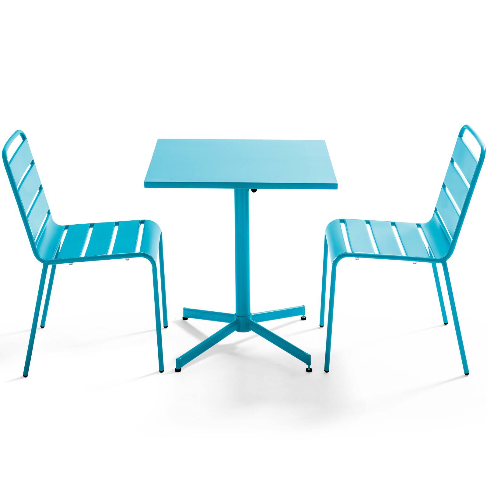 Gartentisch im Bistro-Stil, quadratisch, neigbar, aus Metall, 70x70 cm, und 2 Stühle 
