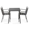Quadratischer Bistrot-Gartentisch 70 x 70 cm und 2 Metallstühle mit Armlehnen 