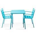 Quadratischer Bistrot-Gartentisch 70 x 70 cm und 2 Metallstühle mit Armlehnen 