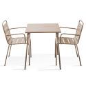Quadratischer Bistrot-Gartentisch 70 x 70 cm und 2 Metallstühle mit Armlehnen 