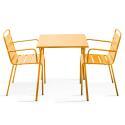 Quadratischer Bistrot-Gartentisch 70 x 70 cm und 2 Metallstühle mit Armlehnen 
