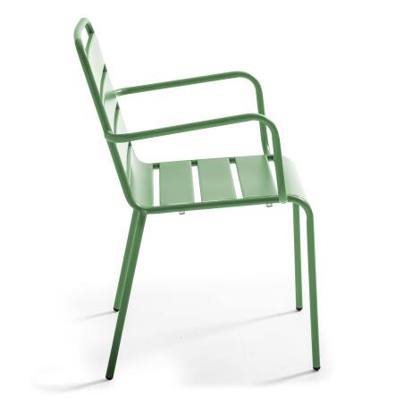 Gartentisch im Bistro-Stil, quadratisch, neigbar, aus Metall, 70x70 cm, und 2 Stühle mit Armlehnen (8/9)