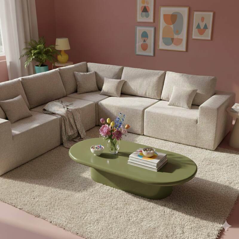 Couchtisch oval, in Lackeffekt, 100x70 cm