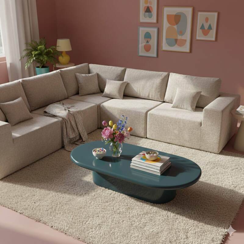 Couchtisch oval, in Lackeffekt, 100x70 cm