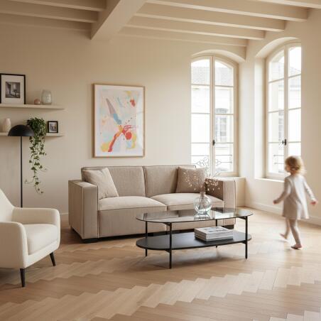 Couchtisch Ovaler aus Glas und Holzoptik 120 x 55 x 40 cm (5/6)