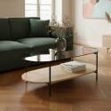 Couchtisch Ovaler aus Glas und Holzoptik 120 x 55 x 40 cm