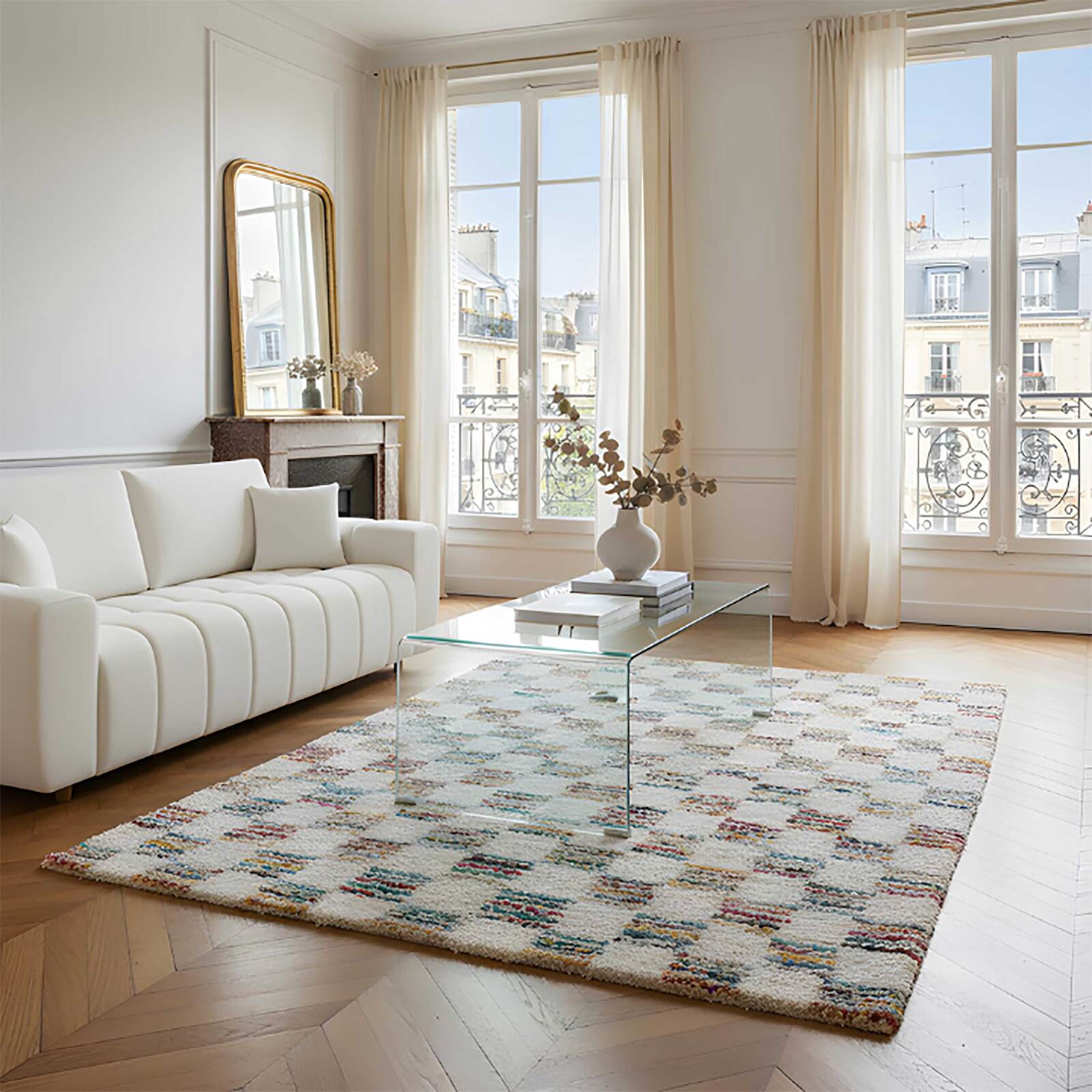 Hochflor Teppich, rechteckig, Shaggy, mit geometrischem Muster