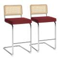 Barstühle aus Samt und Metall mit Rückenlehne im Rohrgeflecht-Stil - 2er-Set