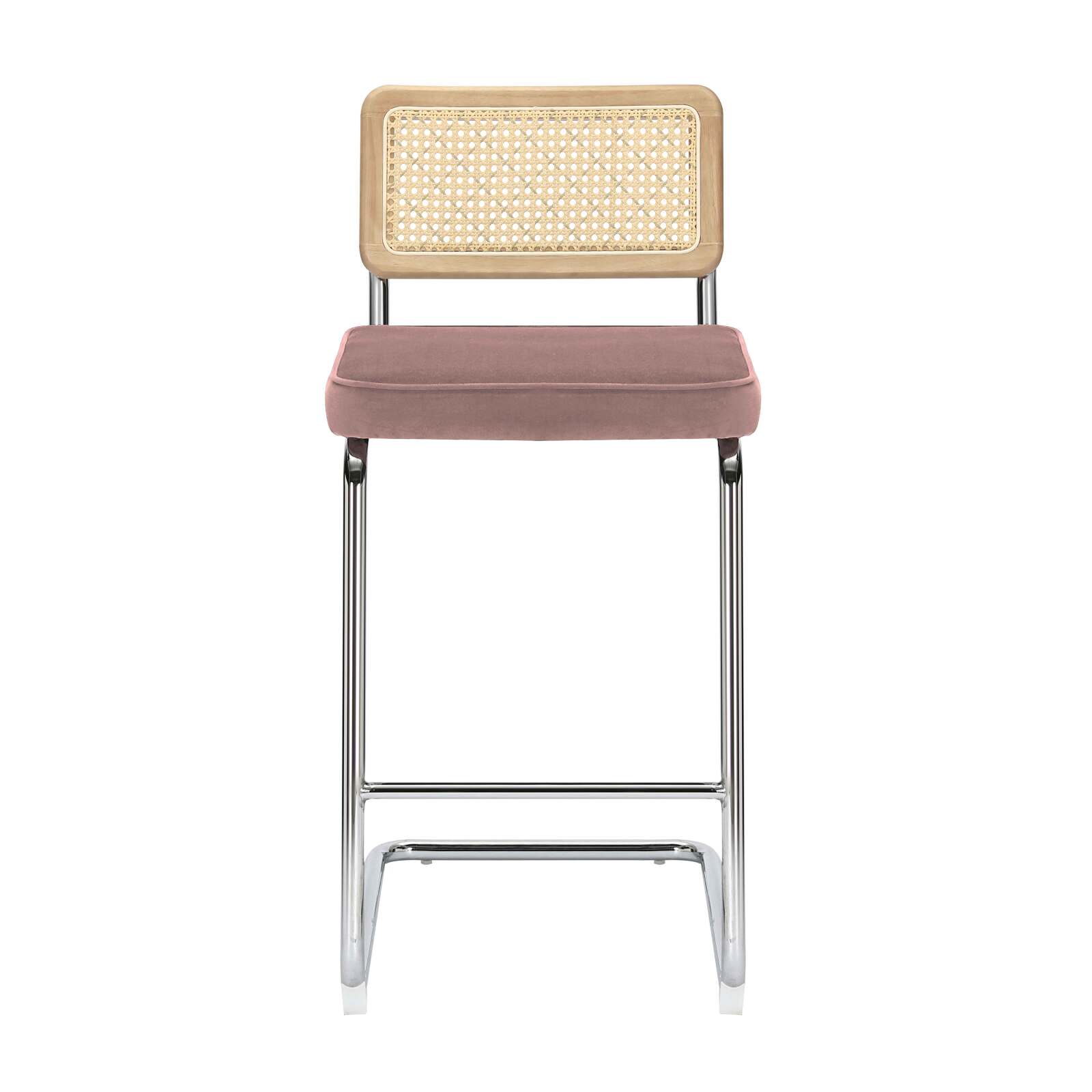 Barstühle aus Samt und Metall mit Rückenlehne im Rohrgeflecht-Stil - 2er-Set