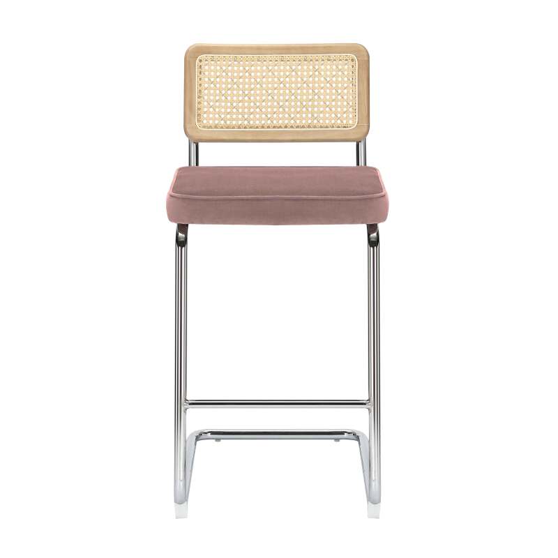 Barstühle aus Samt und Metall mit Rückenlehne im Rohrgeflecht-Stil - 2er-Set (4/7)