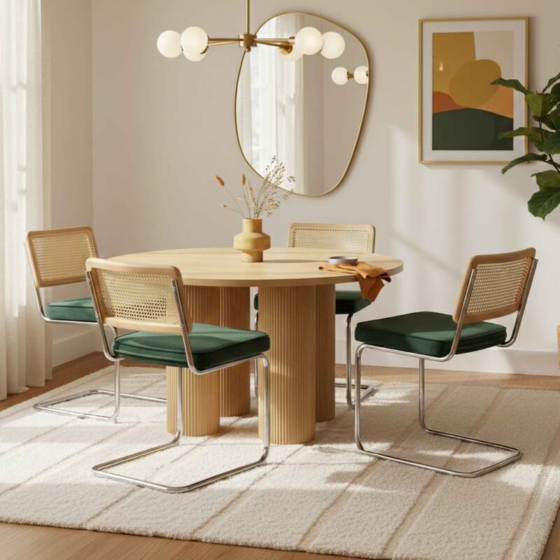 Stühle aus Samt und Metall mit Rückenlehne im Rohrgeflecht-Stil - 2er-Set