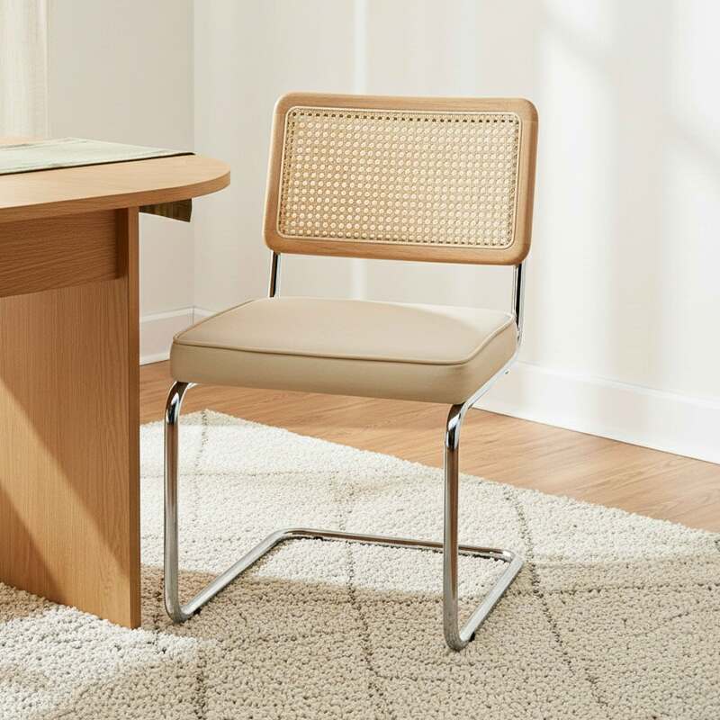 Stühle aus Samt und Metall mit Rückenlehne im Rohrgeflecht-Stil - 2er-Set (2/7)