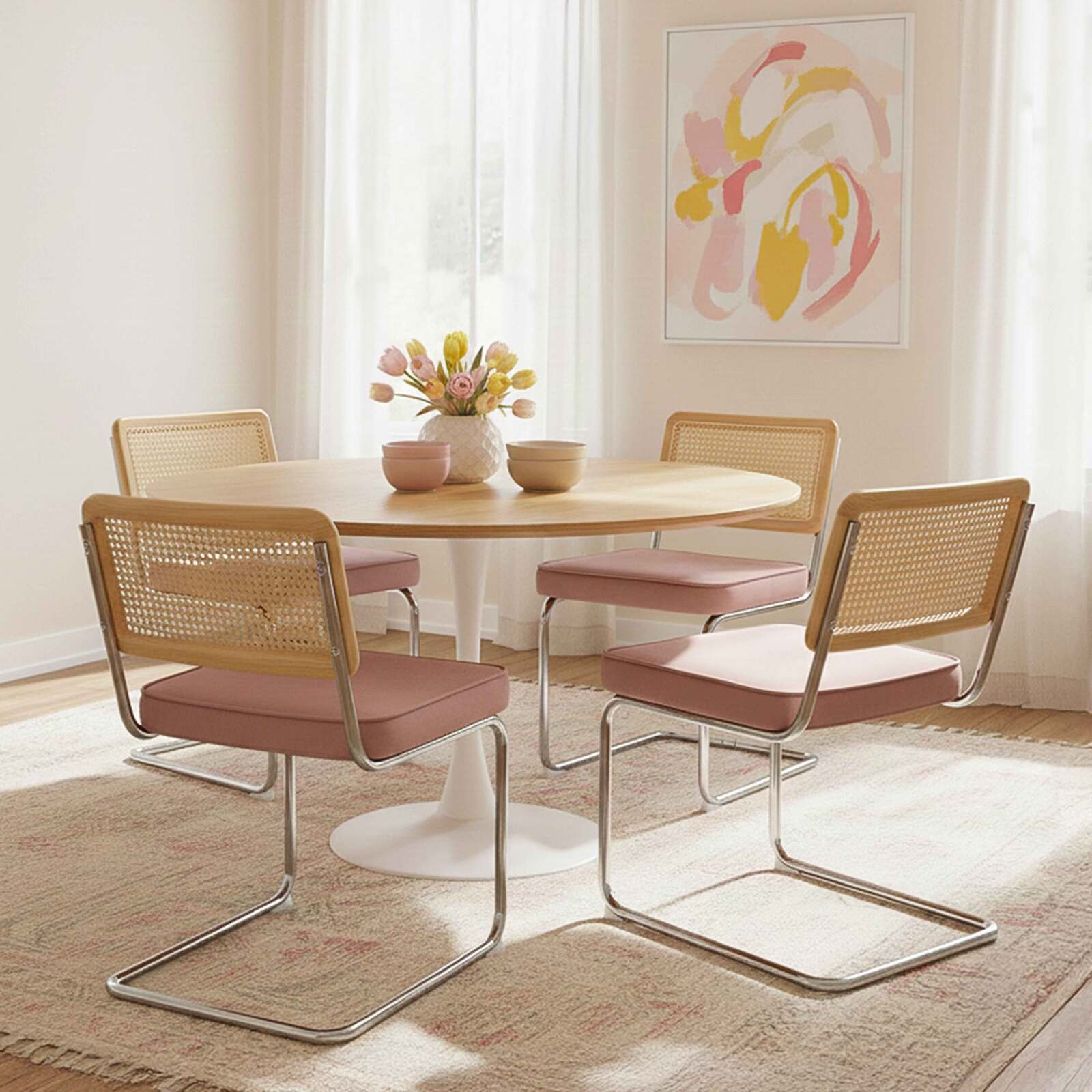 Stühle aus Samt und Metall mit Rückenlehne im Rohrgeflecht-Stil - 2er-Set