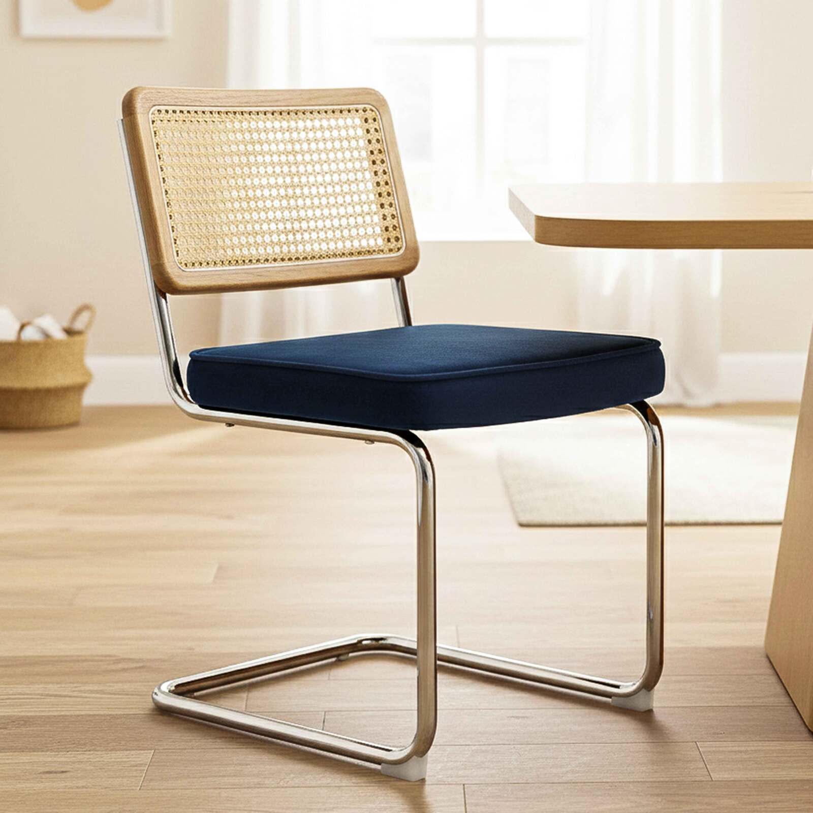 Stühle aus Samt und Metall mit Rückenlehne im Rohrgeflecht-Stil - 2er-Set