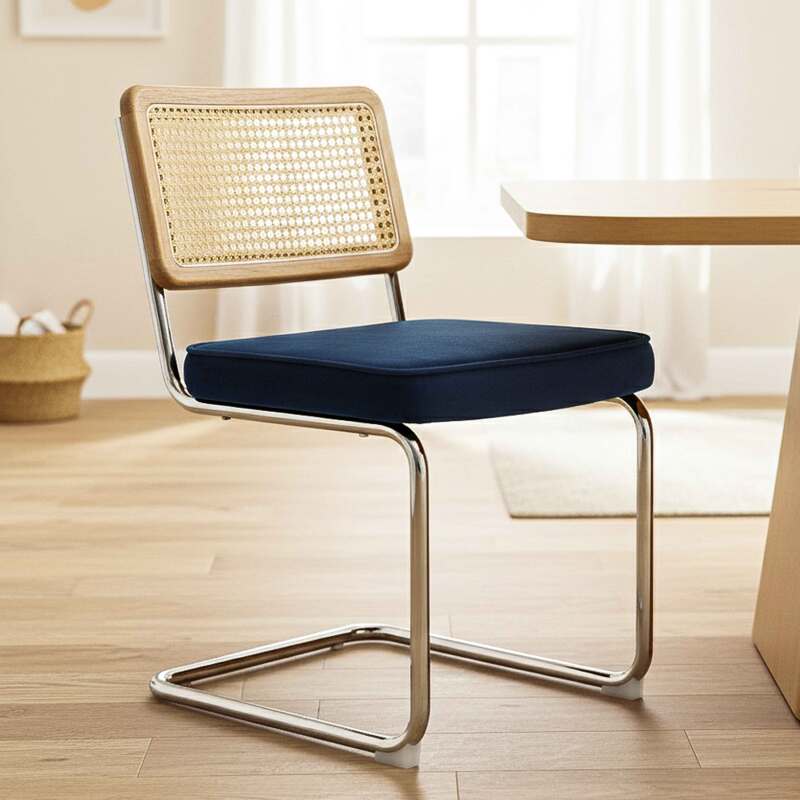 Stühle aus Samt und Metall mit Rückenlehne im Rohrgeflecht-Stil - 2er-Set (2/7)