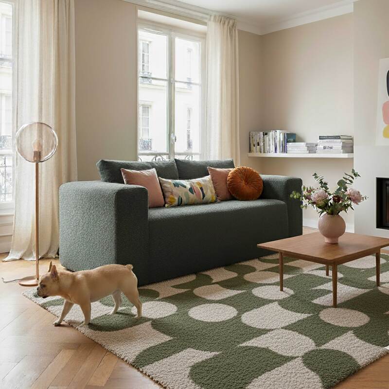 Sofa 2-Sitzer aus Frotteestoff mit Kissen