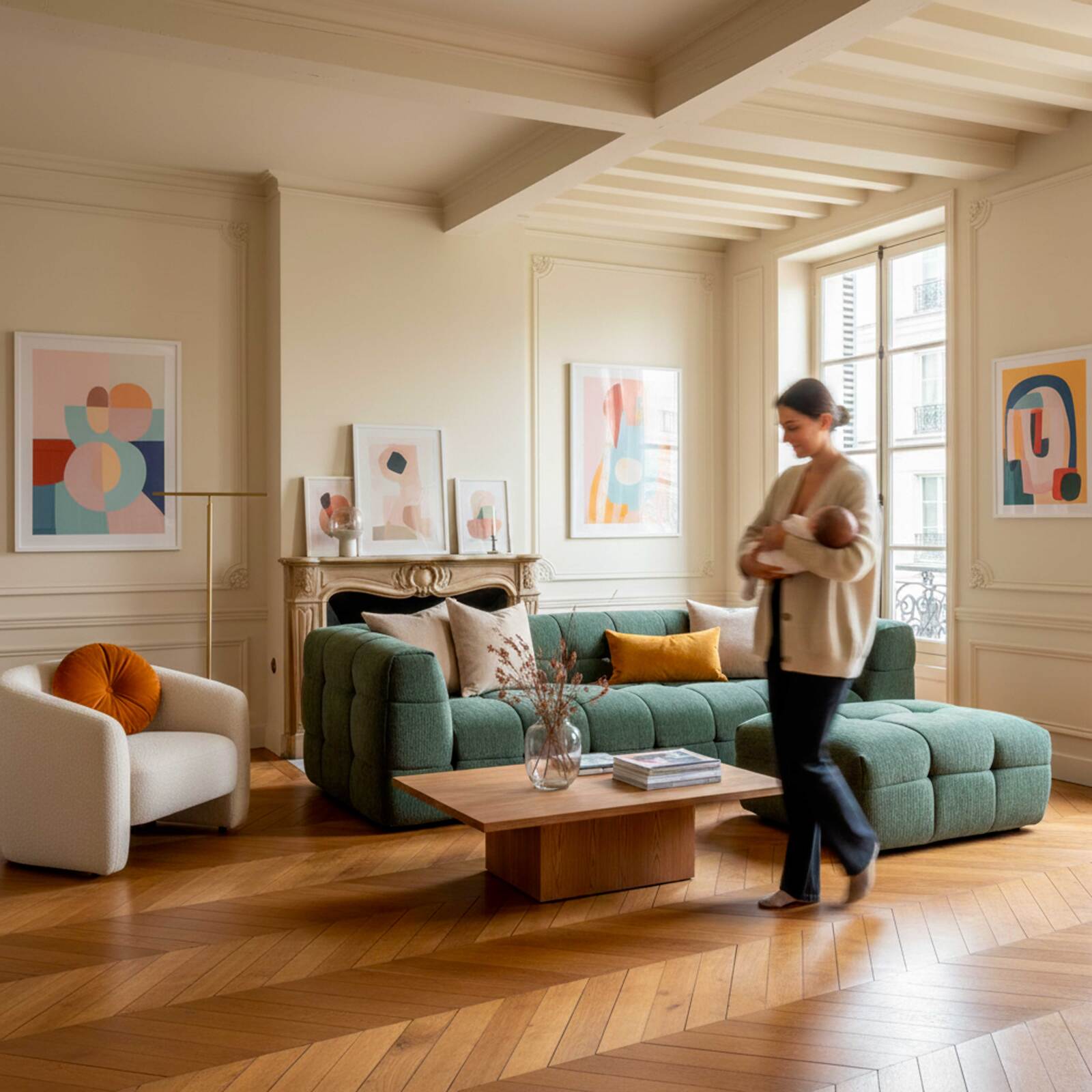 Sofa 3-Sitzer aus Stoff mit Sitzsack