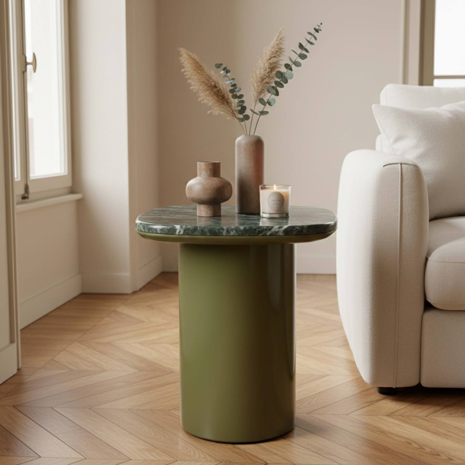 Couchtisch quadratisch, aus Marmor, 42​x42 cm, Retro-Stil