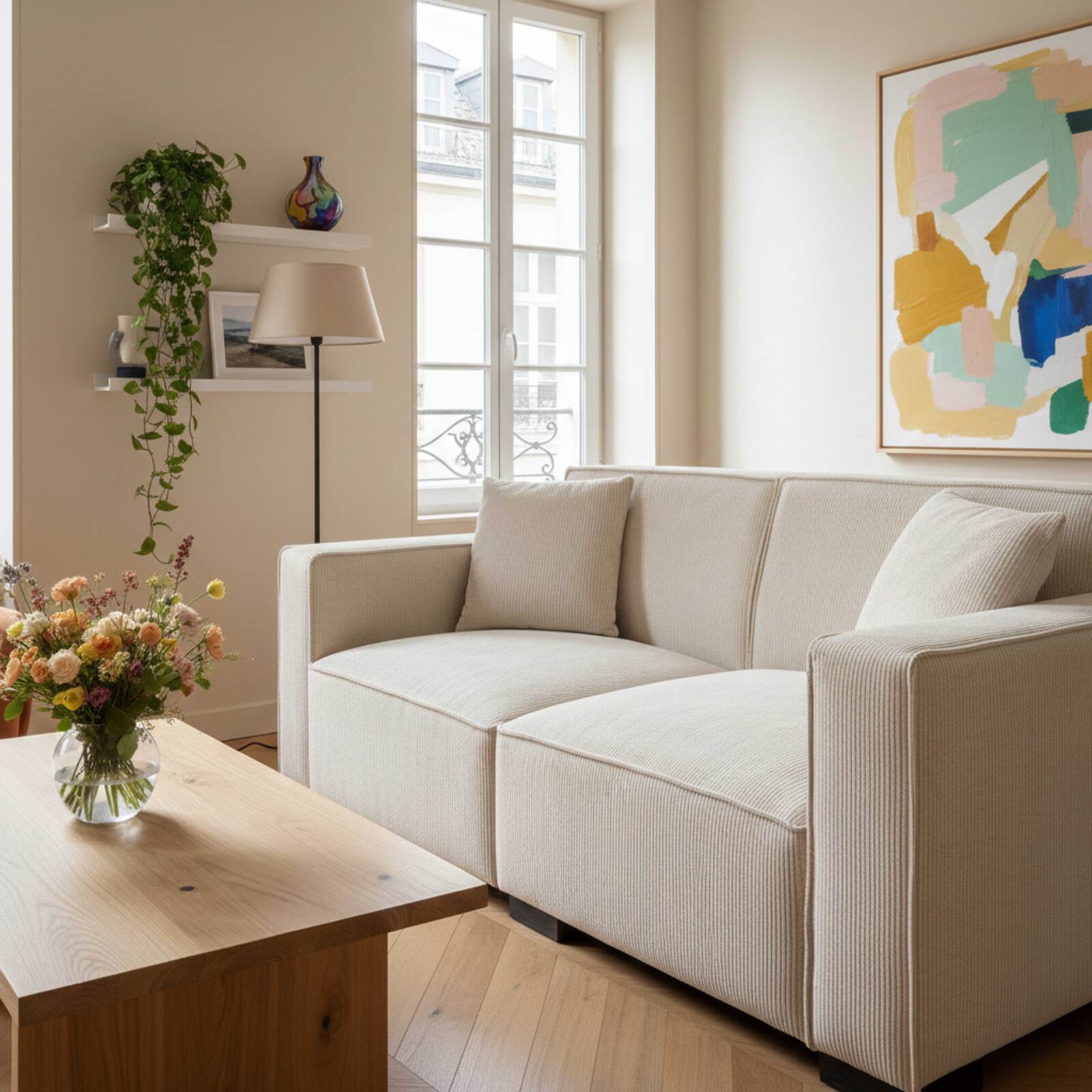 Sofa 2-Sitzer aus Cord mit Kissen