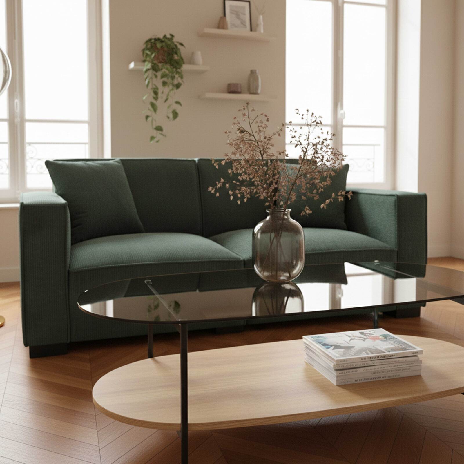 Sofa 2-Sitzer aus Cord mit Kissen