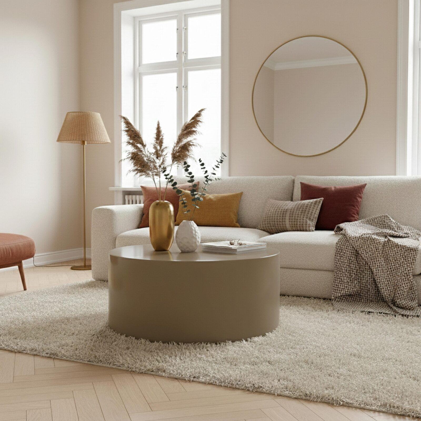 Couchtisch rund, in lackierter Effekt, Ø80 cm, Retro-Stil