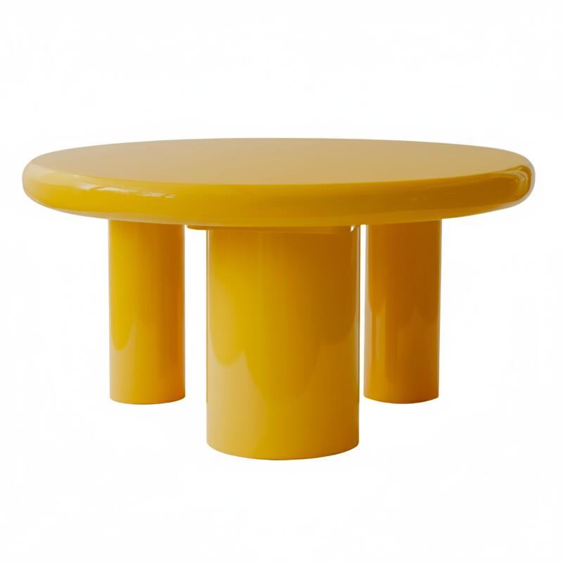 Couchtisch rund, in lackierter Effekt, Ø70 cm, Retro-Stil (3/4)