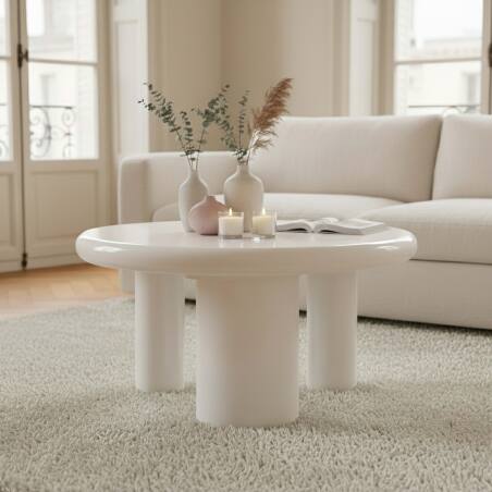 Couchtisch rund, in lackierter Effekt, Ø70 cm, Retro-Stil