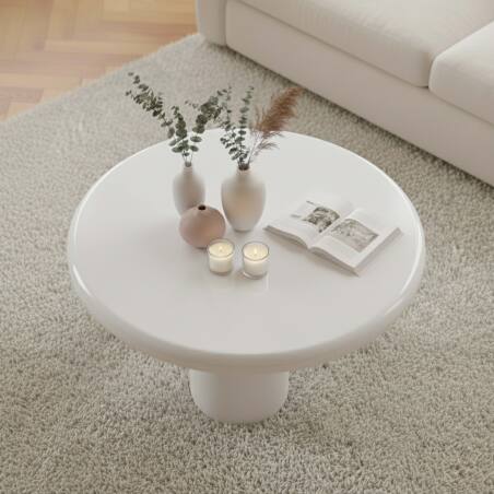 Couchtisch rund, in lackierter Effekt, Ø70 cm, Retro-Stil (2/4)