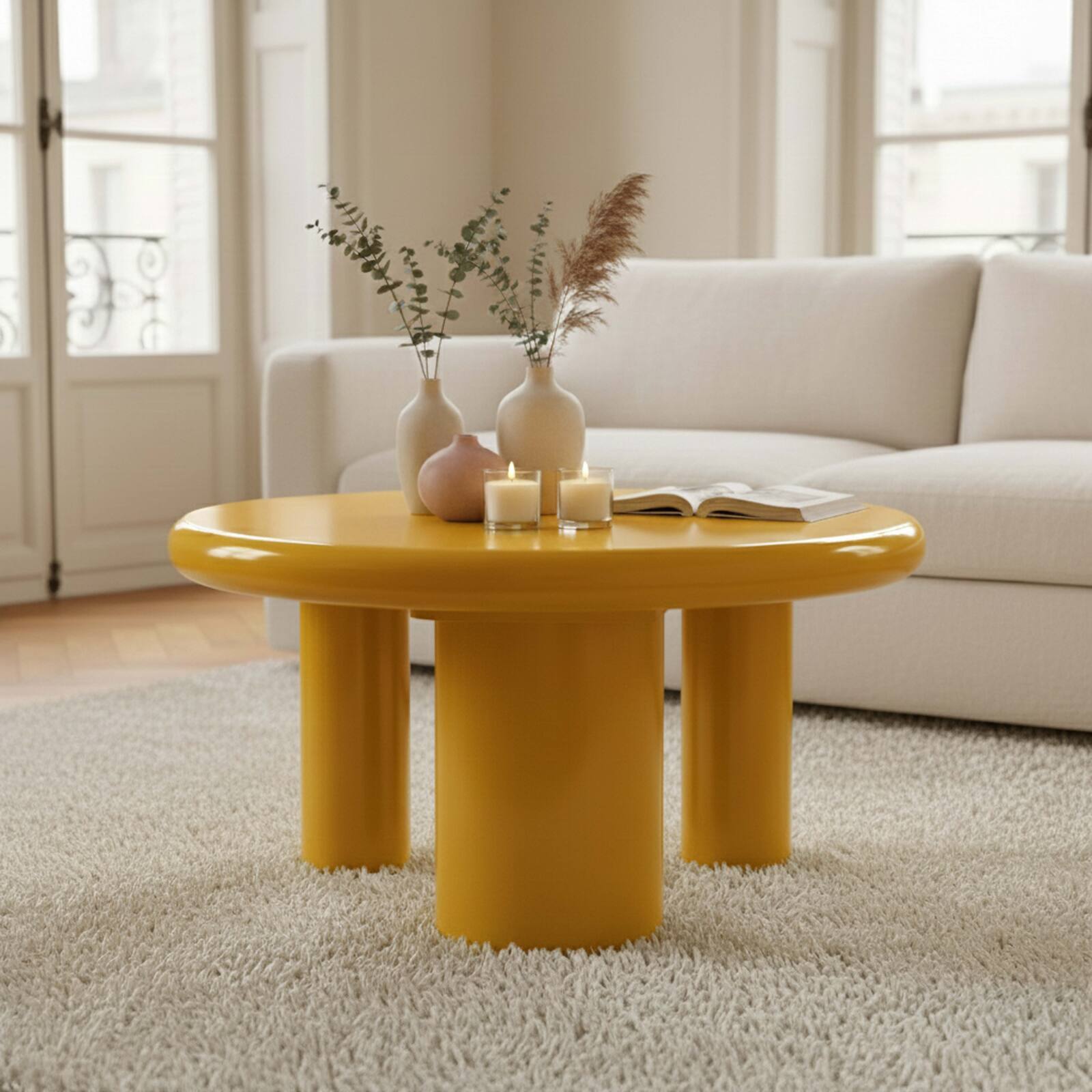 Couchtisch rund, in lackierter Effekt, Ø70 cm, Retro-Stil