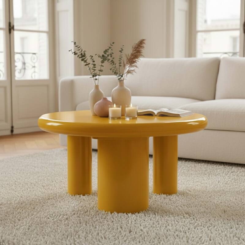 Couchtisch rund, in lackierter Effekt, Ø70 cm, Retro-Stil