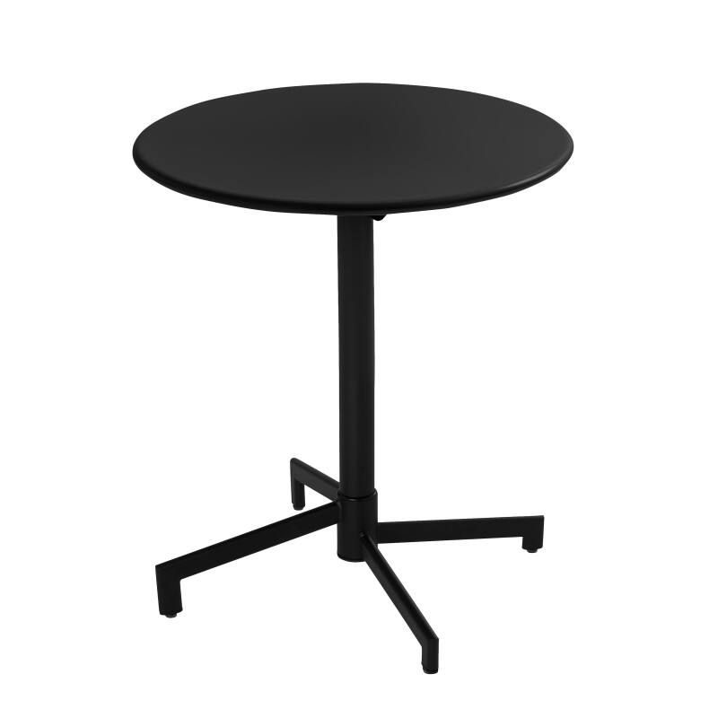 Gartentisch im Bistro-Stil, rund , neigbar, aus Metall mit Einbaufuß, Ø70 cm, und 2 Stühle (3/10)
