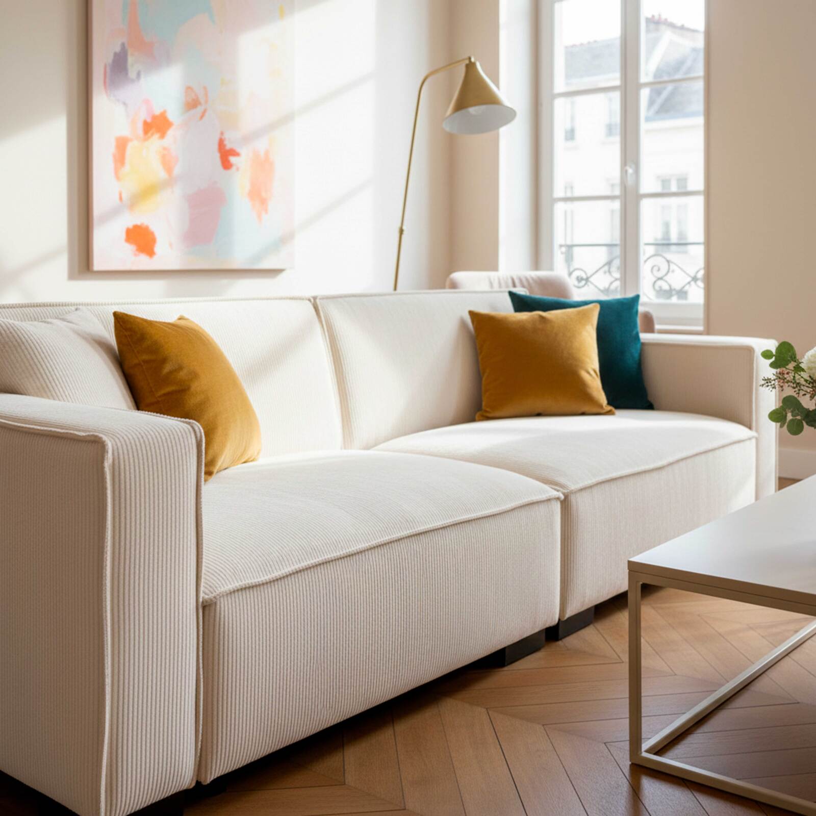 Sofa 3-Sitzer aus Cord mit Kissen