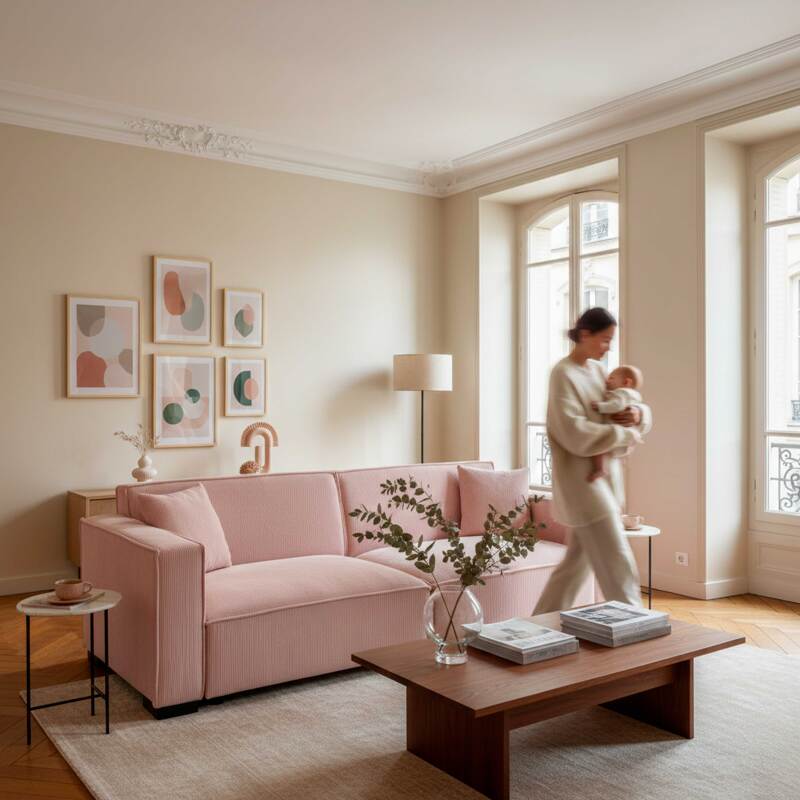 Sofa 3-Sitzer aus Cord mit Kissen