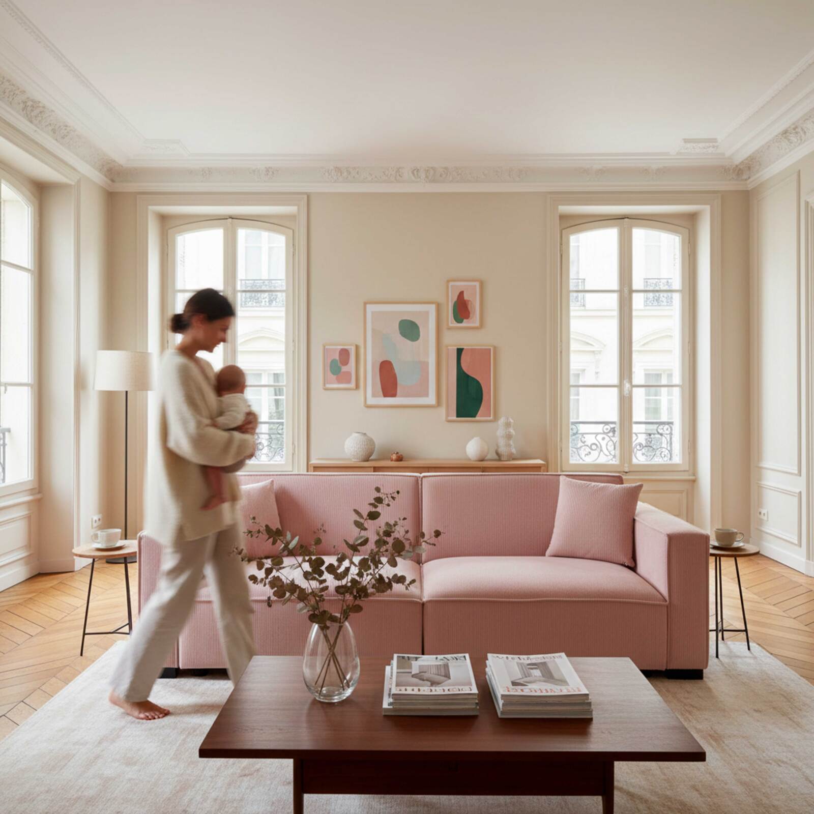 Sofa 3-Sitzer aus Cord mit Kissen