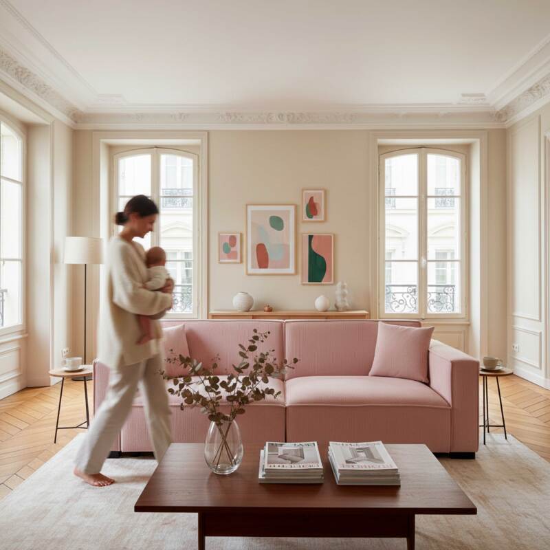 Sofa 3-Sitzer aus Cord mit Kissen (6/7)