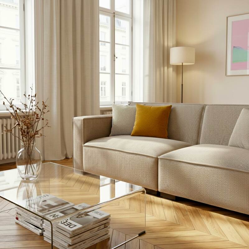 Sofa 3-Sitzer aus Cord mit Kissen (2/8)