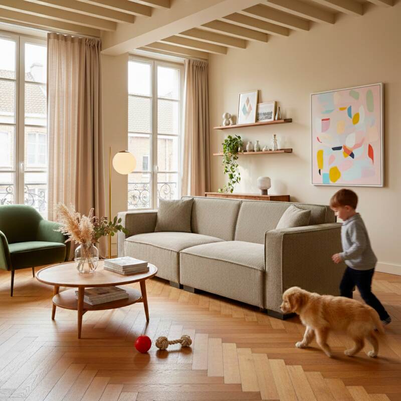 Sofa 3-Sitzer aus Cord mit Kissen (6/8)