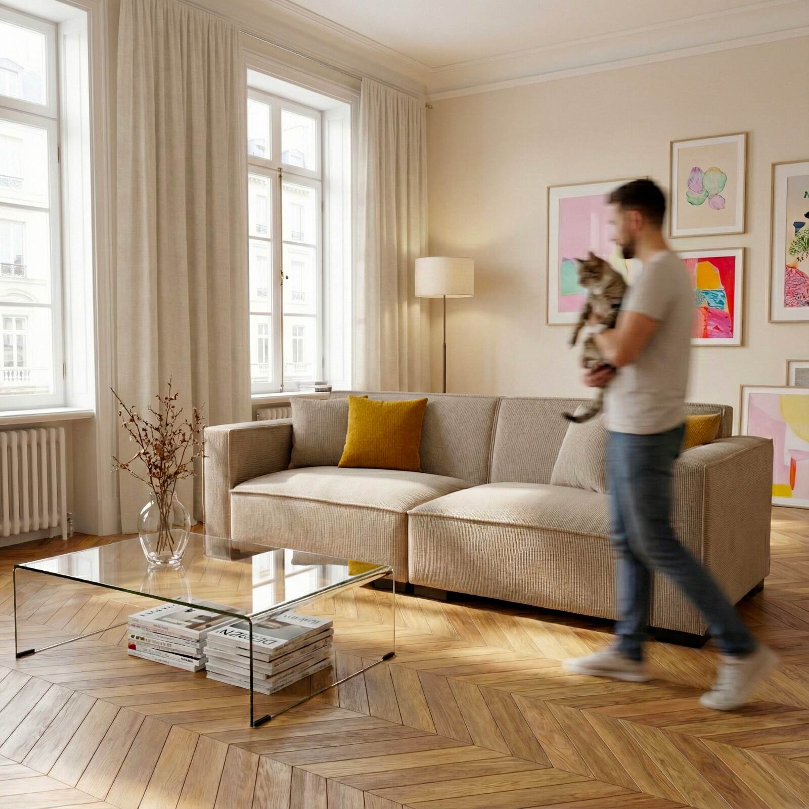 Sofa 3-Sitzer aus Cord mit Kissen