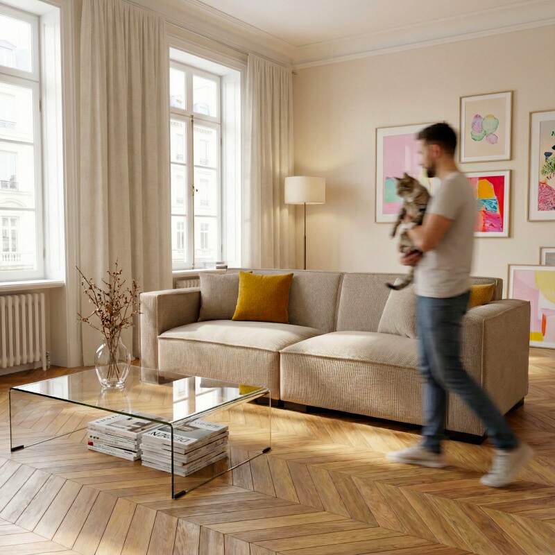 Sofa 3-Sitzer aus Cord mit Kissen