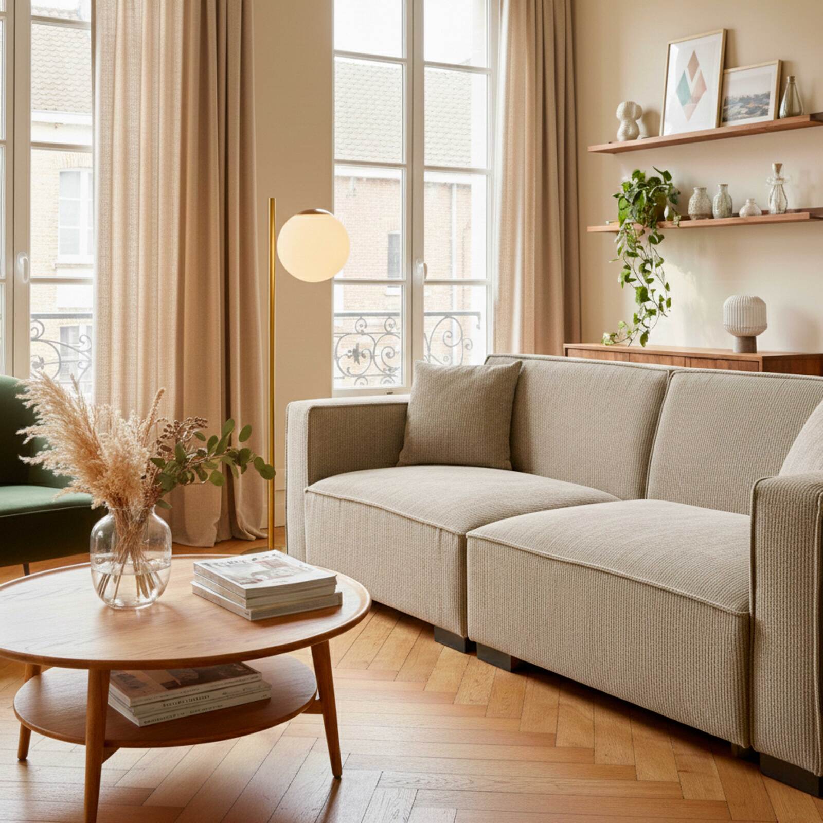 Sofa 3-Sitzer aus Cord mit Kissen